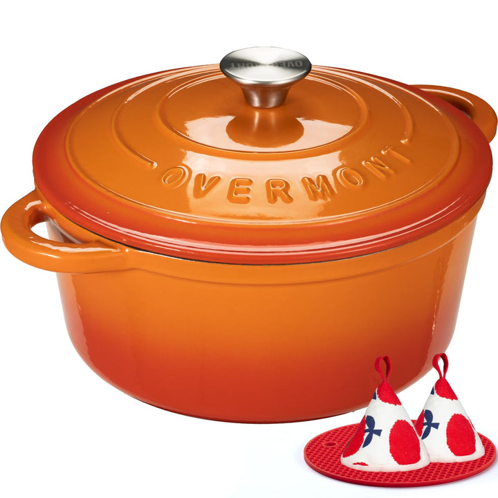 Overmont Bräter emaille Gusseisen Topf - Schmortopf 28cm backofengeeignet - mit Deckel und Kochbuch
