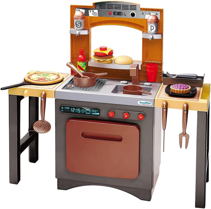 Ecoiffier – 2in1 Spielküche Pizzeria – variable Kinderküche mit Restaurant-Flair, inkl. Hocker, Küch