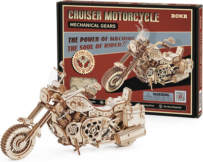 ROKR 3D Puzzle Holzbausatz Mechanische Getriebe Modell Cruiser-Motorrad für Kinder Erwachsene, Cruis