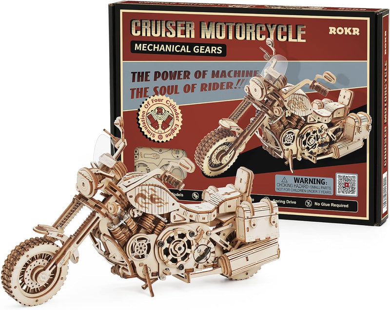 ROKR 3D Puzzle Holzbausatz Mechanische Getriebe Modell Cruiser-Motorrad für Kinder Erwachsene, Cruis