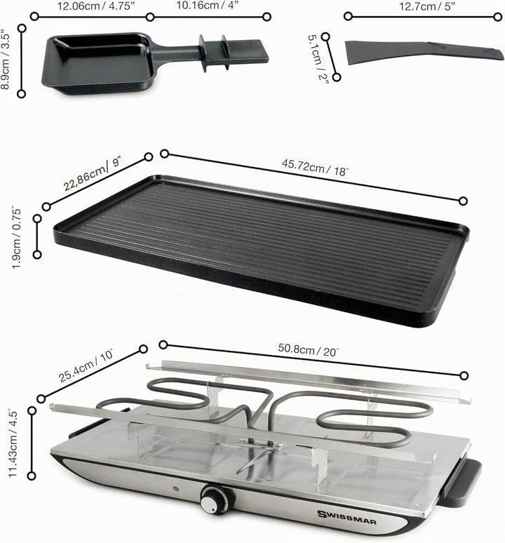 Swissmar Geneva Raclette 8 Personen, Raclette Grill mit Pfännchen und Schiebern, antihaftbeschichtet