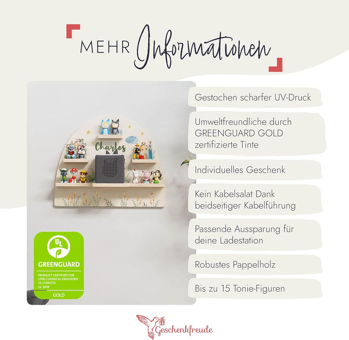 Geschenkfreude Personalisiertes Toniebox Regal für Kinderzimmer - Kinder Wandregal für Tonie Hörfigu