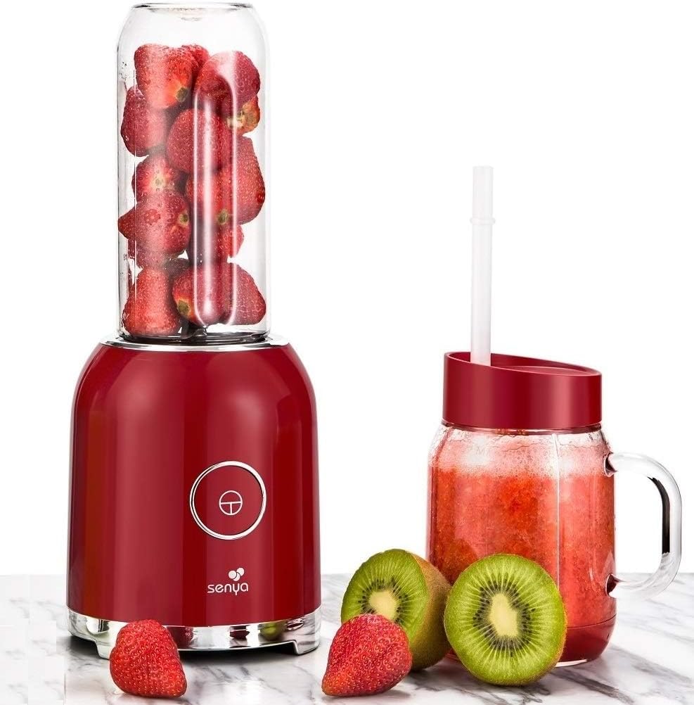 Senya Standmixer Smoothie mit 2 tragbaren Flaschen, Rot, Juicy Delight 250 W, 6 Klingen aus Edelstah