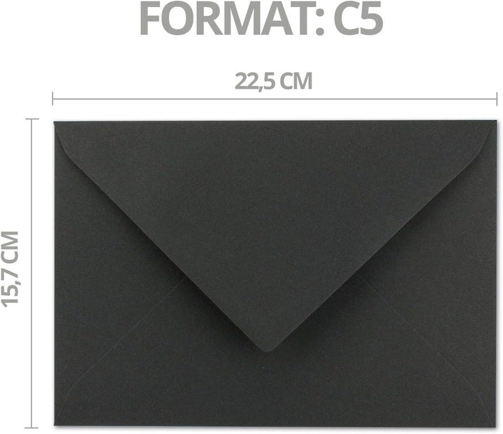 300x Vintage Brief-Umschläge DIN C5 Kraftpapier 120 g/m² - 157 x 225 mm - schwarz Recycling - Nasskl