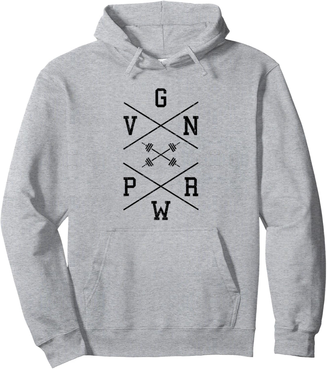 VGN PWR Vegan Power Hantel Kreuz Workout Gym Pullover Hoodie