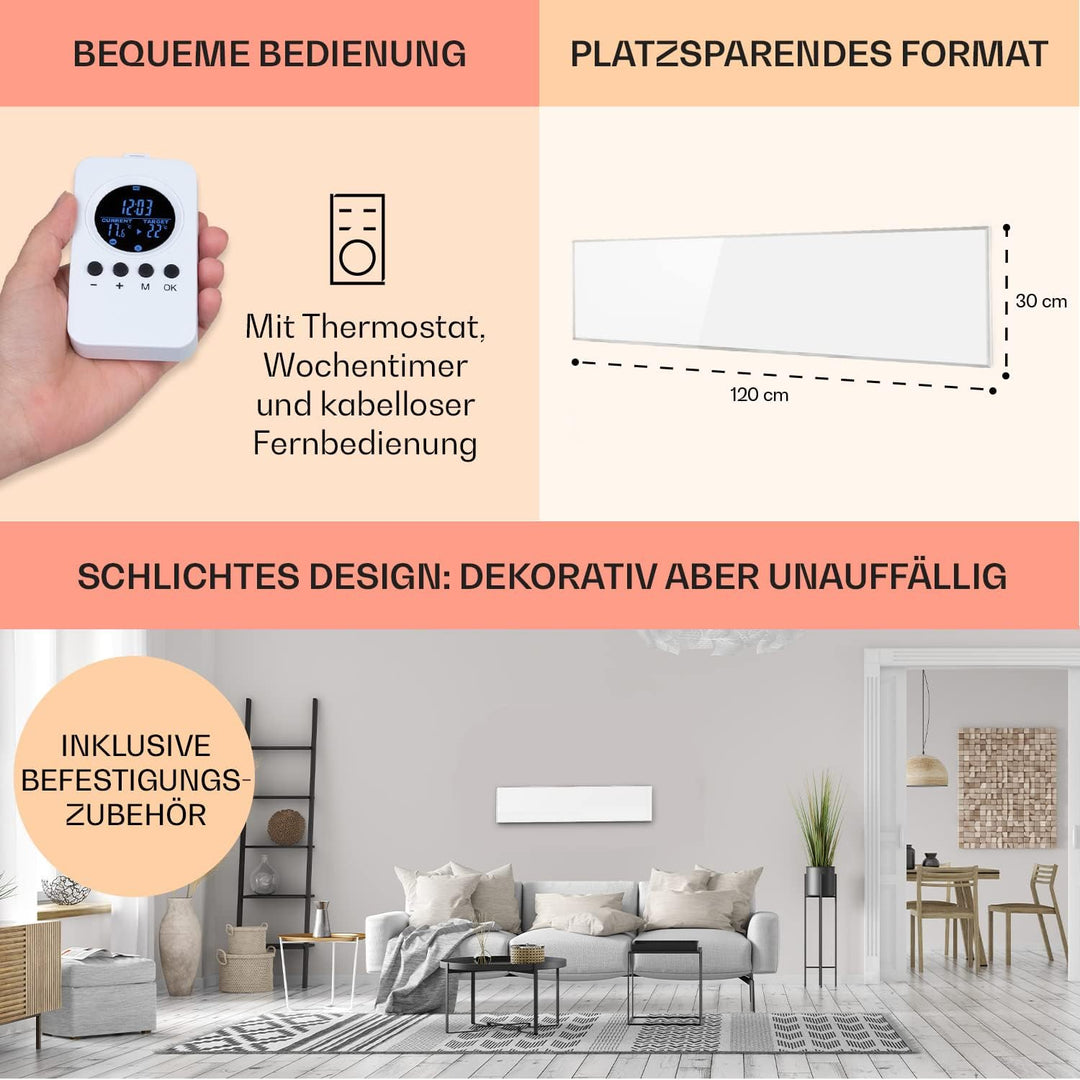 Klarstein Air Infrarotheizung, Infrarot Heizung mit Fernbedienung, Erkennung Offener Fenster, Infrar