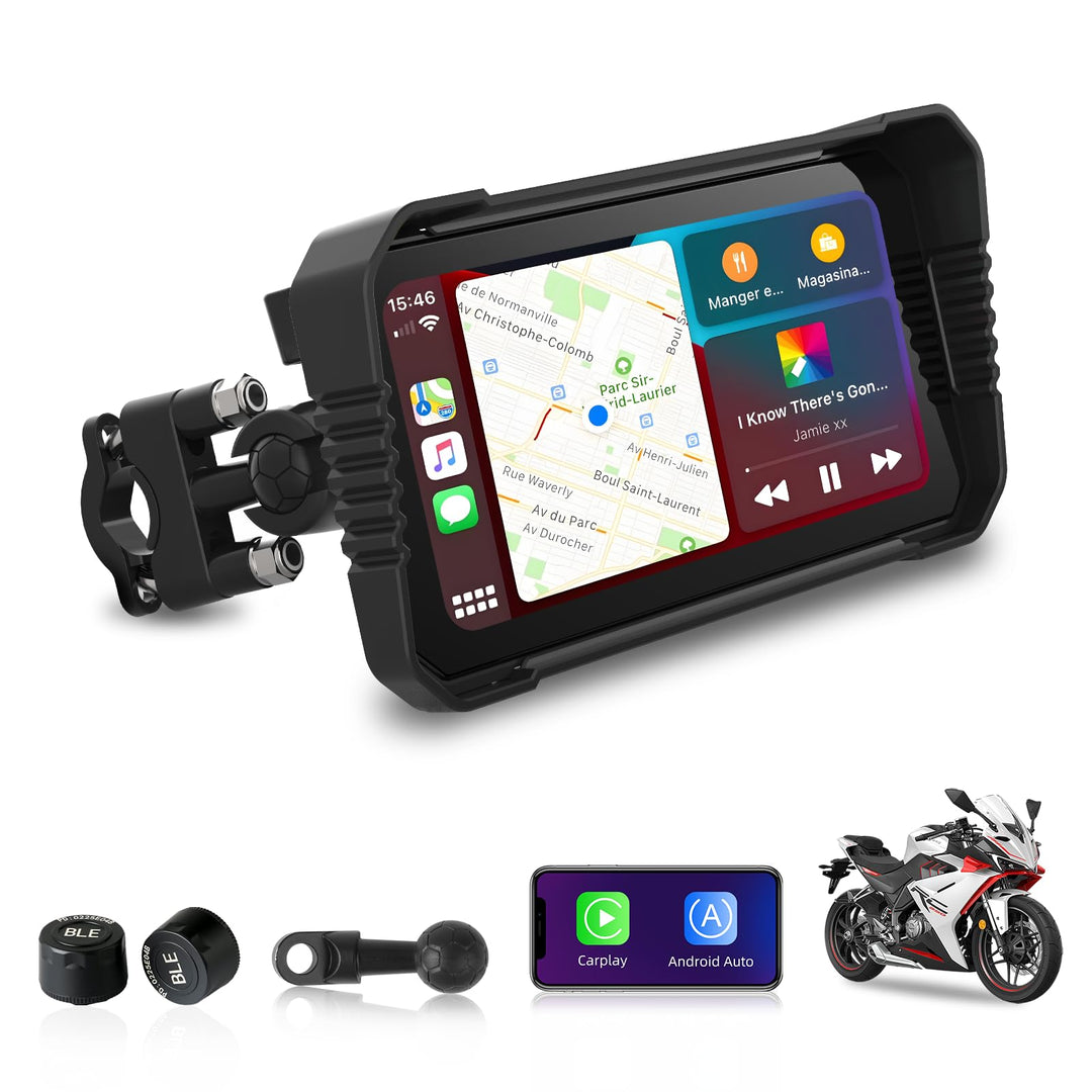 Jansite 6,25 Zoll Motorrad Carplay Display mit TPMS, Motorrad Navigationsgeräte Android Auto IP67 Wa
