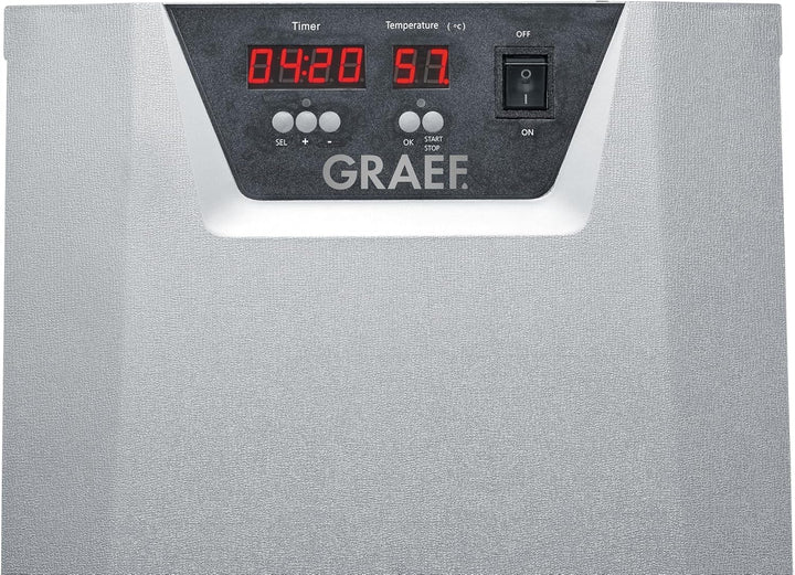 GRAEF DA510EU Dörrautomat in Silber mit Timeranzeige, Temperaturkontrolle, 30–70°C regelbar, übersic