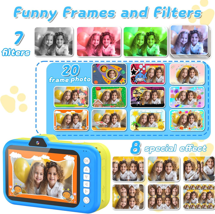 Kinderkamera mit 360°Rotierendes Zoomobjektiv, 3,5" Grosses Display, Kinder Kamera mit Selfies, LED-
