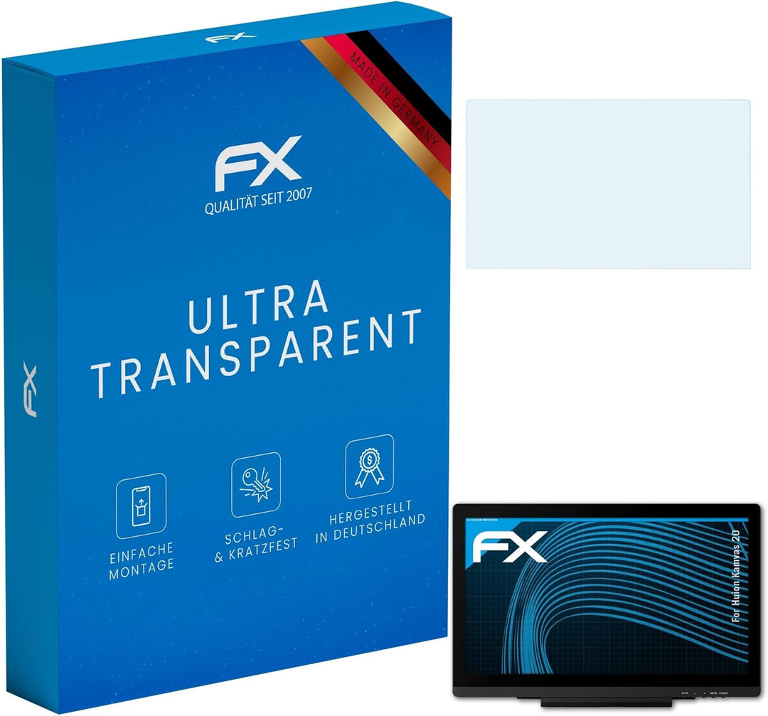 atFoliX Schutzfolie kompatibel mit Huion Kamvas 20 Folie, ultraklare FX Displayschutzfolie (2X)