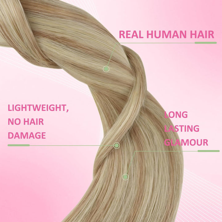 YoungSee 50g Tape Extensions Echthaar Blond Echthaar Extensions Tape Aschblond Highlight Blond Invis