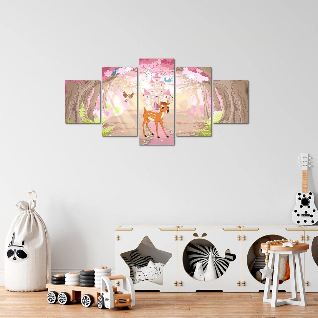 Runa Art Wandbilder Kinderzimmer Waldtiere 5 Teilig Bild auf Vlies Leinwand Deko Babyzimmer Spielzim