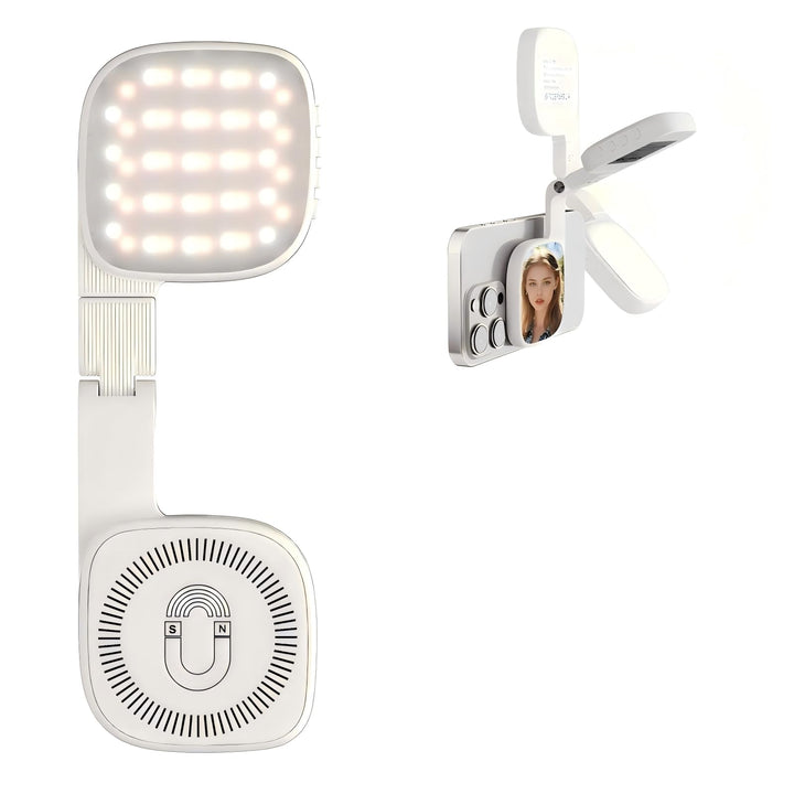 Magnetisches 3-in-1 Selfie-Licht mit Spiegel– 48 LEDs, 10 Helligkeitsstufen, 1000mAh Akku, Farbtempe