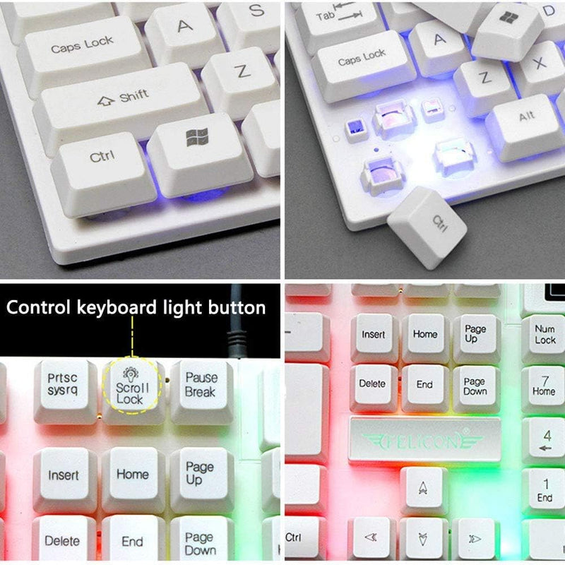 kabelgebundene Gaming-Tastatur mit Regenbogen-Hintergrundbeleuchtung, USB-Tastatur+2400 DPI 6 Tasten