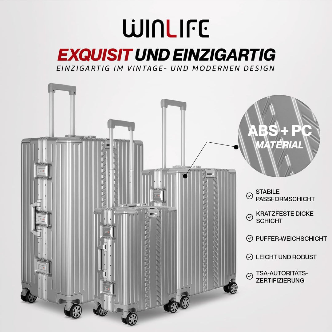 WINLIFE 3in1 M+L+XL Handgepäck(53cm) + Checkin-Trolley(65cm) + XL Koffer(75cm) Reisekoffer Set mit A
