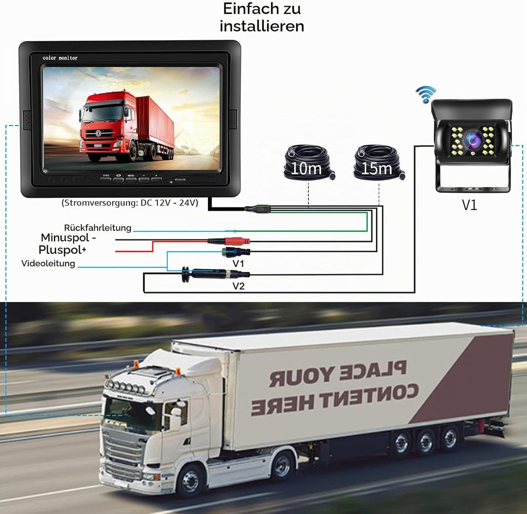 Hodozzy Rückfahrkamera Set mit 7 Zoll-LCD-Monitor &amp; Dual Backup Kamera, Wasserdicht, Nachtsicht, 2 K