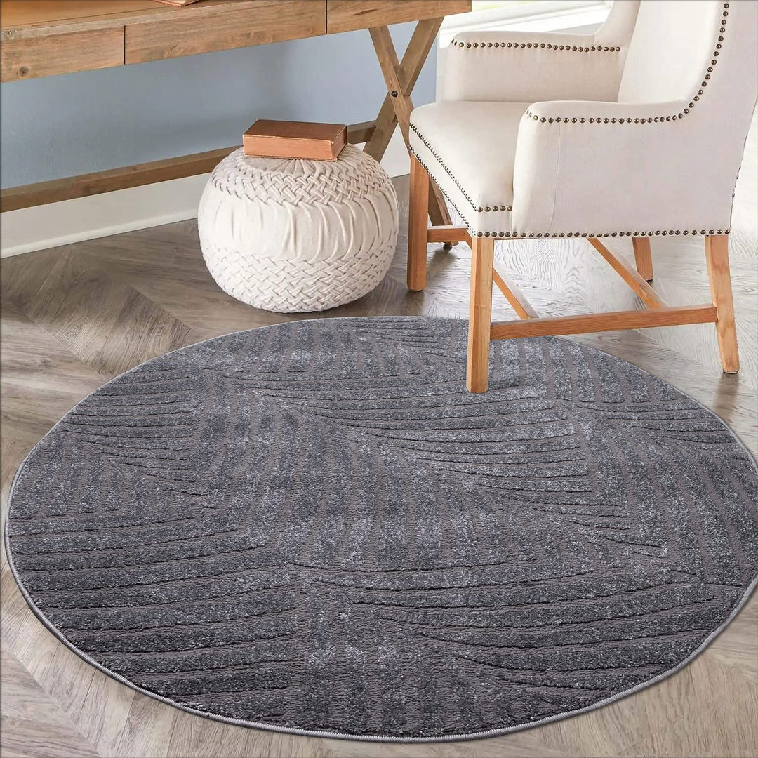carpet city Teppich Wohnzimmer 120 cm Rund - Anthrazit, Grau - Kurzflor, 3D-Effekt, Glanzgarn - Geo-