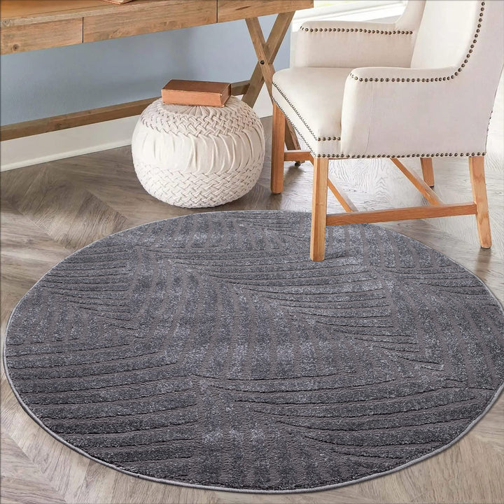 carpet city Teppich Wohnzimmer 120 cm Rund - Anthrazit, Grau - Kurzflor, 3D-Effekt, Glanzgarn - Geo-