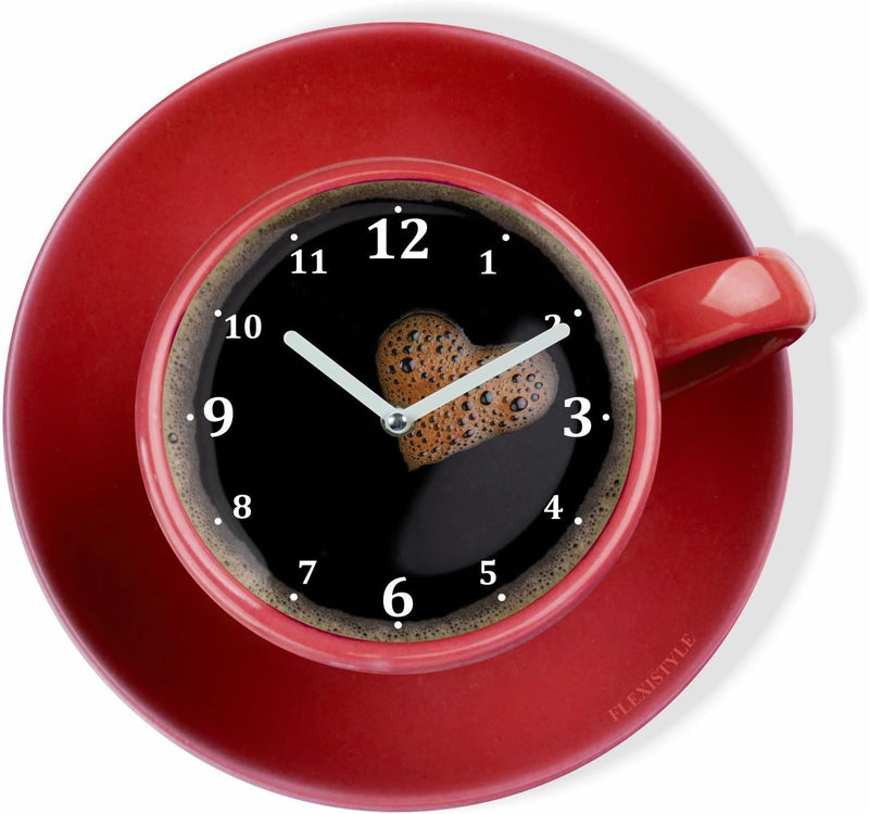 FLEXISTYLE Moderne Küchen Wanduhr Tasse Perfetta, rot, Acrylglas, UV-Druck, Made in EU, Rot
