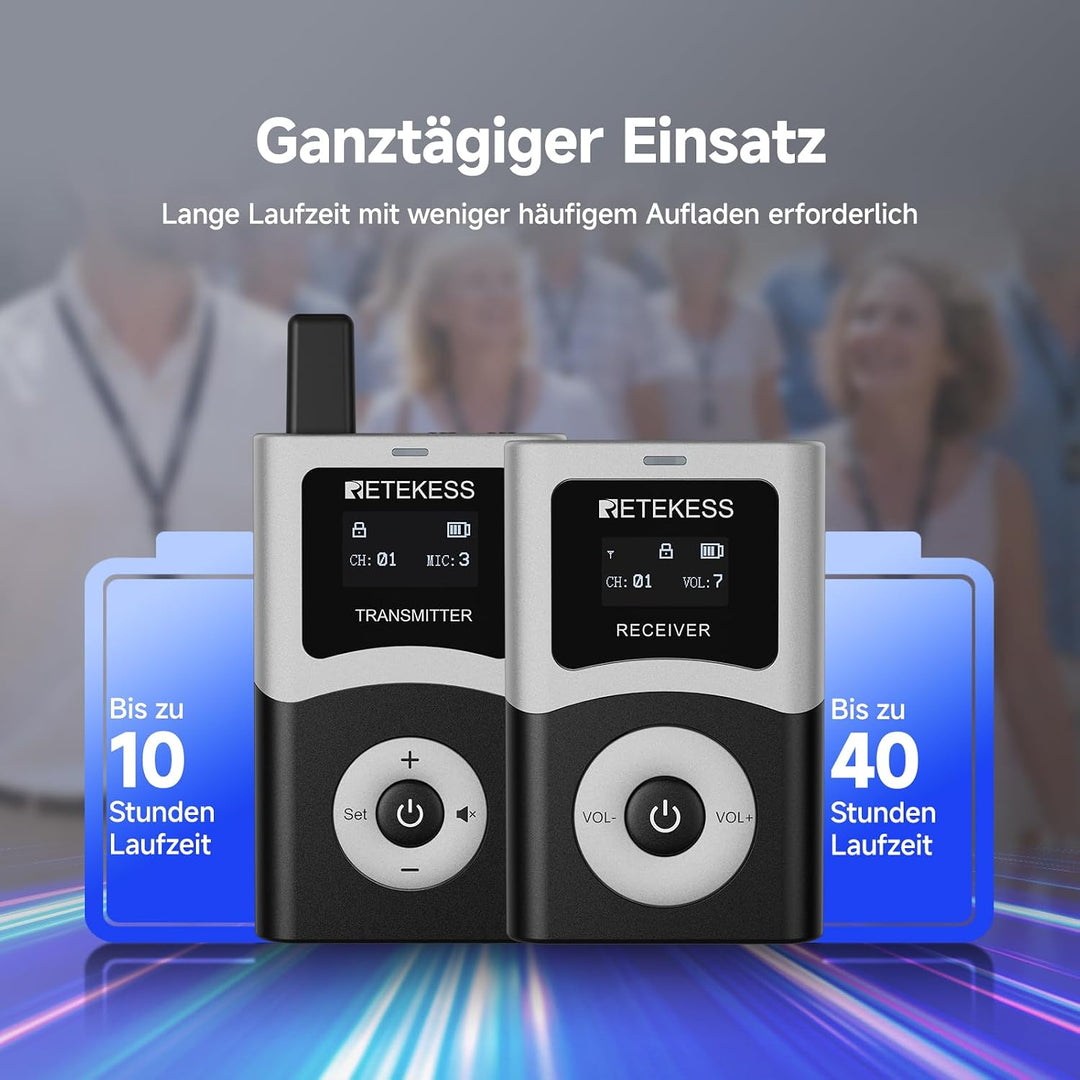 Retekess T130U Audio Tour Guide System Set, Reiseleitersystem(1-15) | 200 m, 40 Stunden, 16 USB Lade