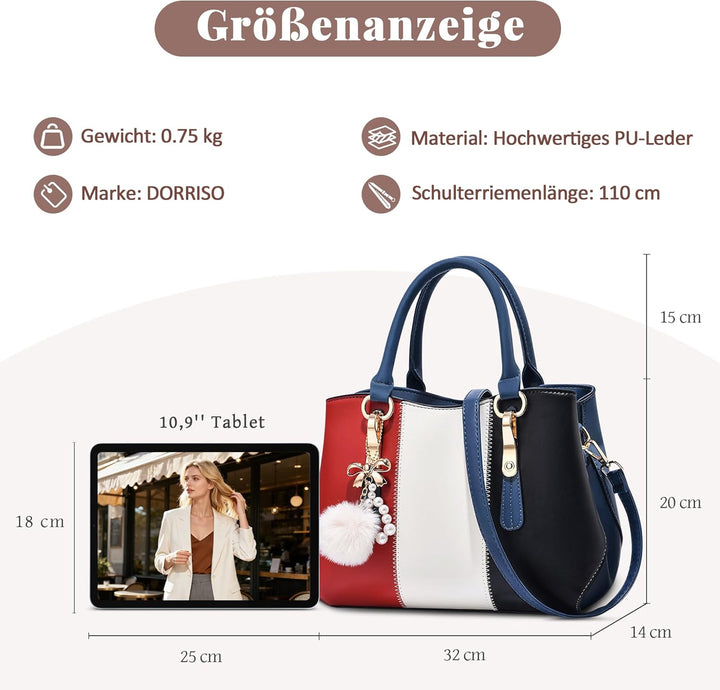 DORRISO Damen Handtasche Mode Pompons Anhänger Umhängetasche Elegantes Casual Reise Handtasche Fraue