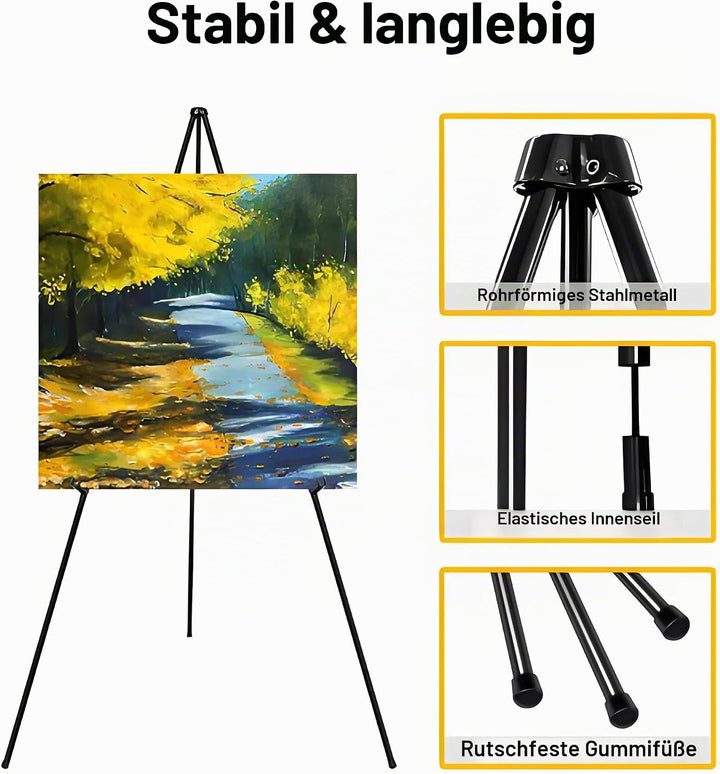 Staffelei Schwarz 169cm Gross - Easy Folding Studio Teleskop Boden Ständer für Hochzeit, Malerei, Po