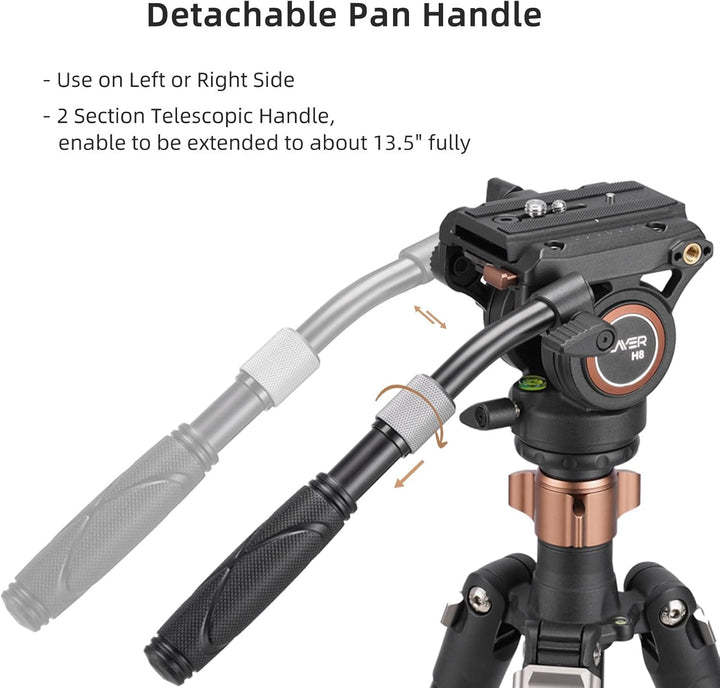 Cayer H6 Video Fluid Head, Kamera Tripod Fluid Drag Pan Head mit 60mm Flate Base, 1/4 und 3/8 Schrau