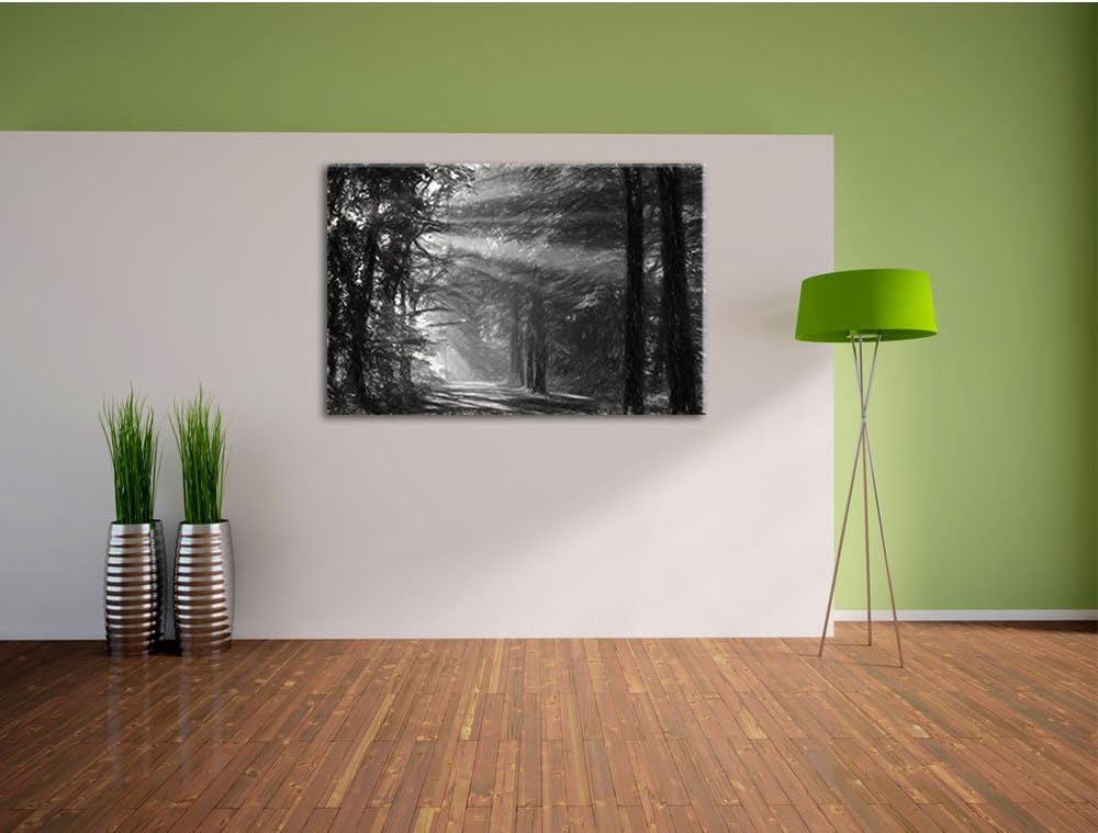 Pixxprint Waldweg im Frühling als Leinwandbild/Grösse: 100x70 cm/Wandbild/Kunstdruck/fertig bespannt