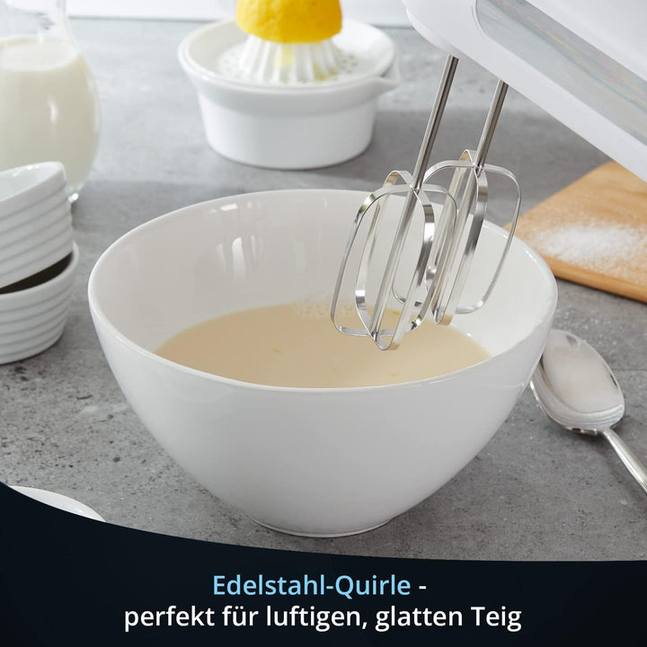 KHG Handmixer HM-301 WG 300 Watt Weiss | 2 Edelstahl-Rührbesen, 2 Edelstahl-Knethaken, 6 Leistungsst