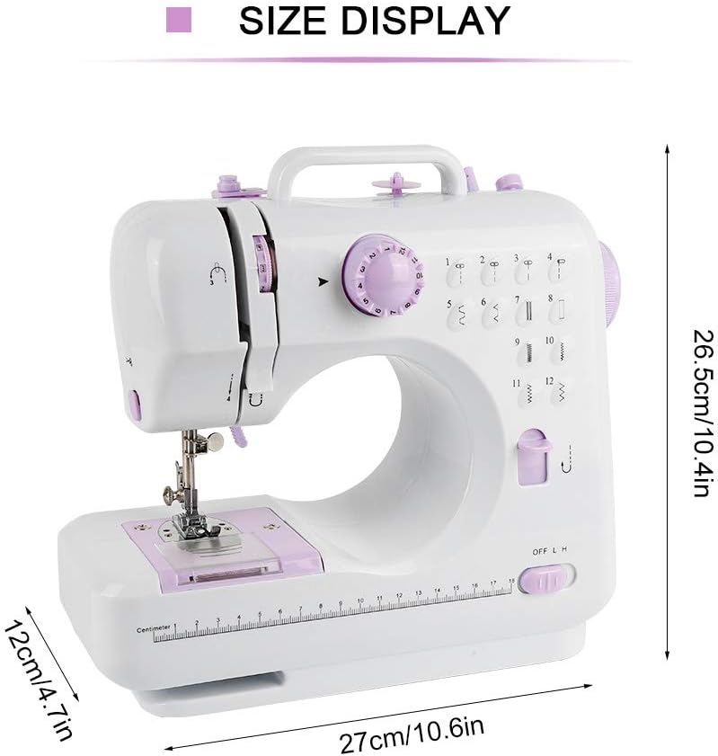 12 Stichmuster Nähmaschine für Kinder und Anfänger, Mini-Nähmaschine mit Fusspedal, Arbeitslicht, Zu