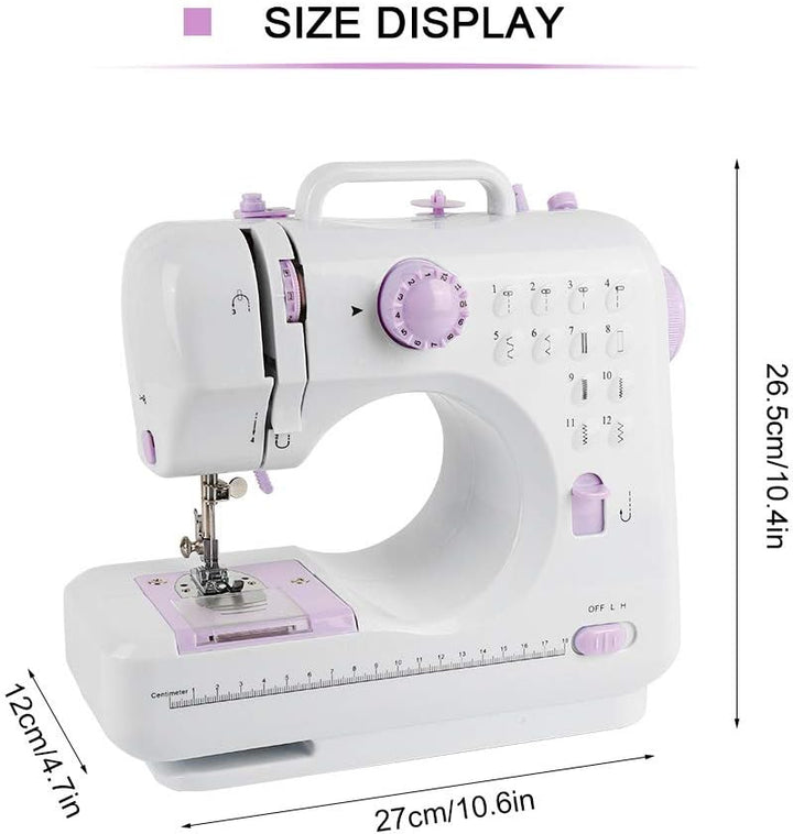 12 Stichmuster Nähmaschine für Kinder und Anfänger, Mini-Nähmaschine mit Fusspedal, Arbeitslicht, Zu
