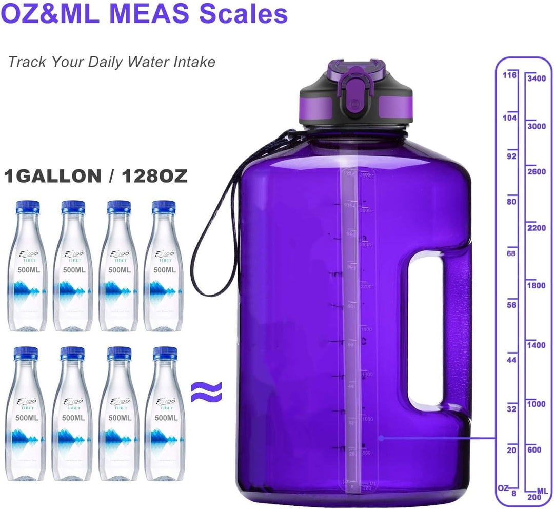 3,78 Liter Trinkflasche Sport mit Zeitangaben und Strohhalme, 3,78L Gross Sportflasche BPA Frei, Aut