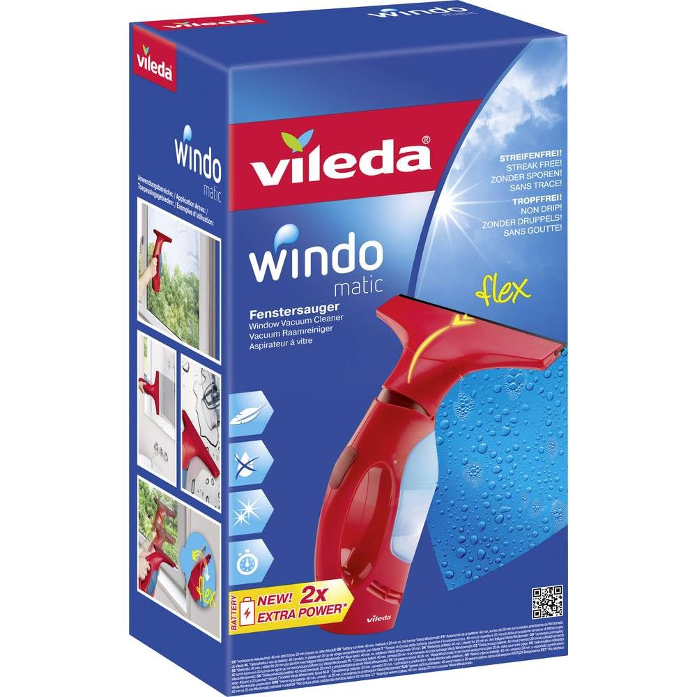 Vileda Windomatic Fenstersauger, mit flexiblem Kopf für streifenfreie Fenster, red