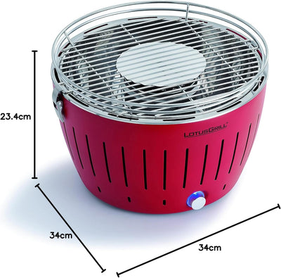 LotusGrill Starter-Set Classic 1x Grill Feuerrot mit USB-Anschluss, 1x Buchenholzkohle 2,5 kg, 1x Br
