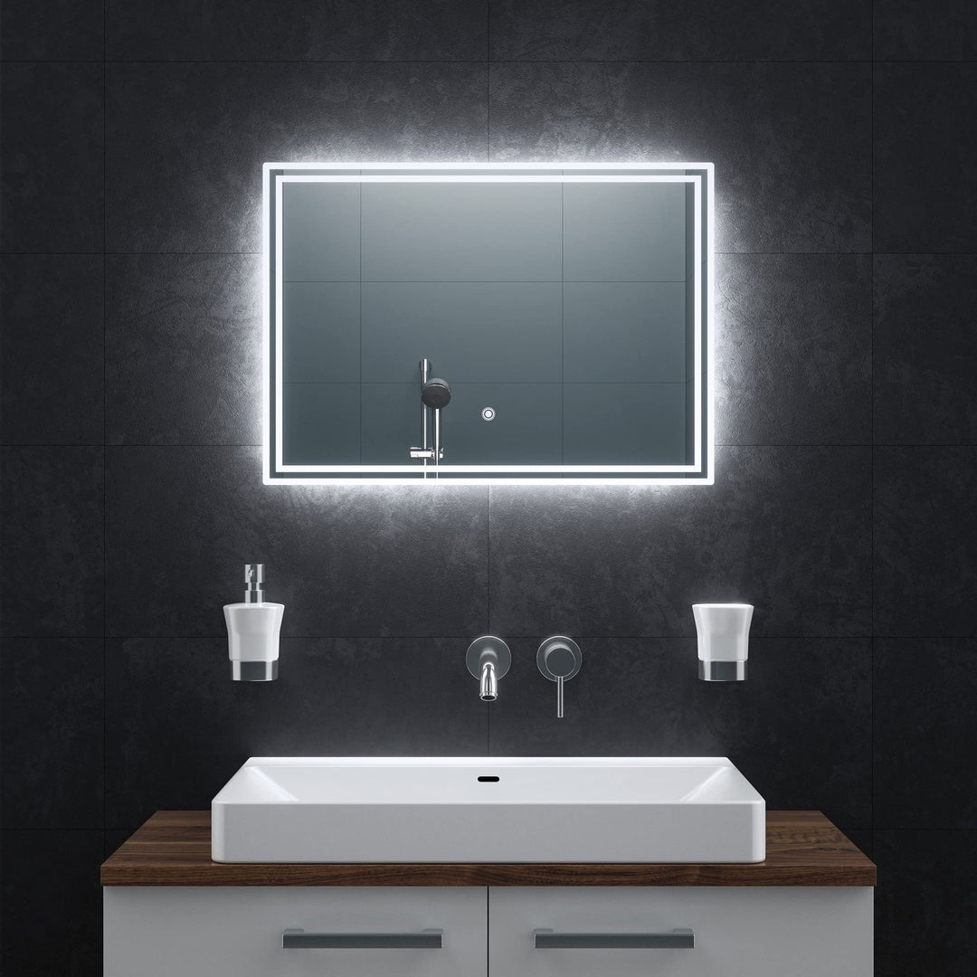 BR Bringer LED Badspiegel - 70x50 cm - Badezimmerspiegel mit Beleuchtung und Anti-Beschlag Funktion