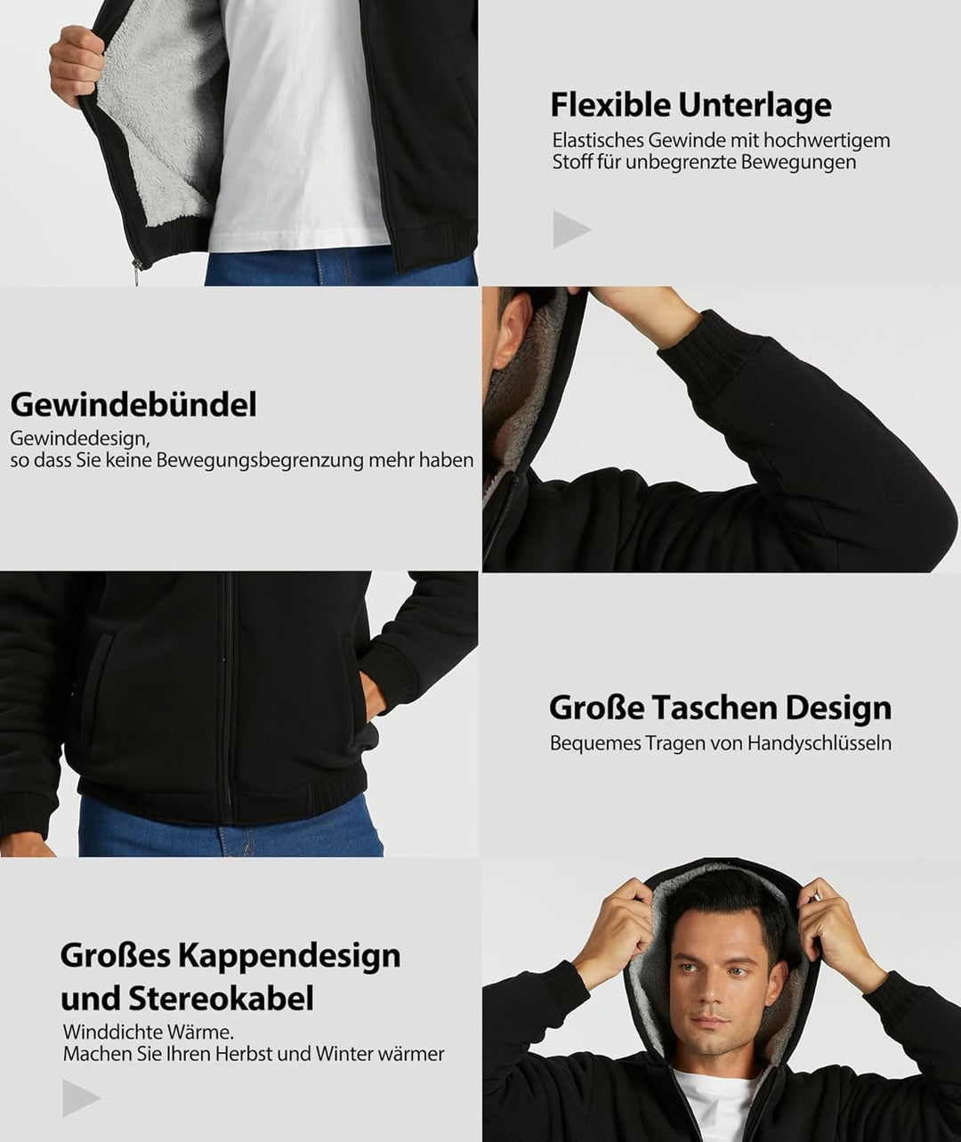 igeekwell Winterjacke Herren Hoodie Zipper Kapuzenpullover Kapuzenjacke Sweatjacke für Männer, Komfo
