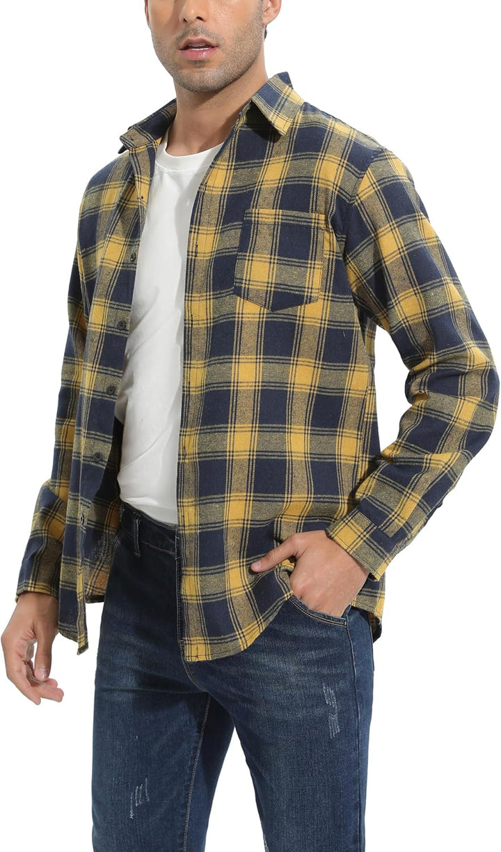 Yukiuiny Herren Holzfällerhemd 100% Baumwolle Langarm Kariertes Hemd Casual Button Down Flanell Frei