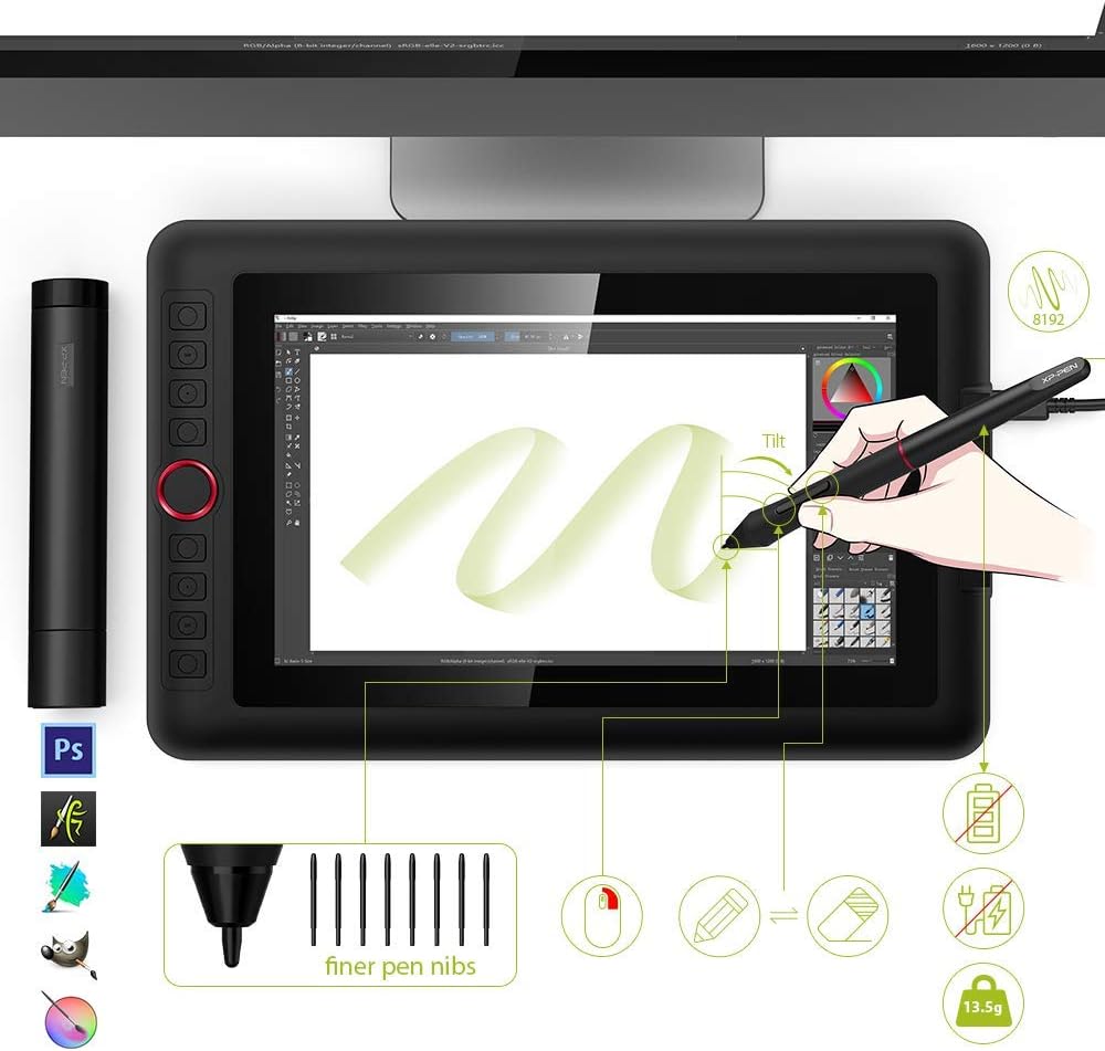 XPPen Grafiktablett mit Display Artist 12 Pro, vollständig laminiertes Display, 11,6 Zoll, 8 Tastenk
