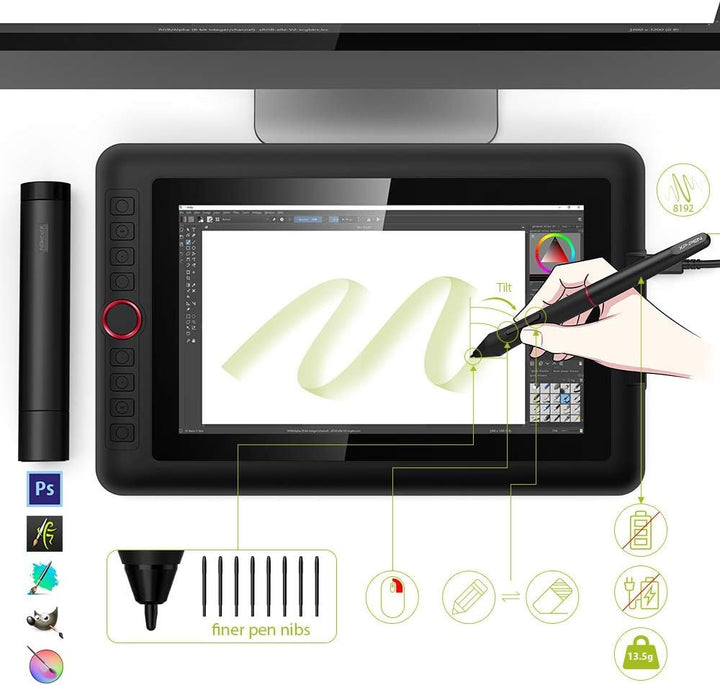 XPPen Grafiktablett mit Display Artist 12 Pro, vollständig laminiertes Display, 11,6 Zoll, 8 Tastenk