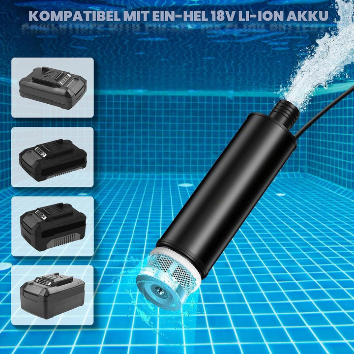 Tauchpumpe Kompatibel mit Einhell 18V Batterie, 30L/min, Lift 15FT, 120W angetriebene Wasserpumpe, T