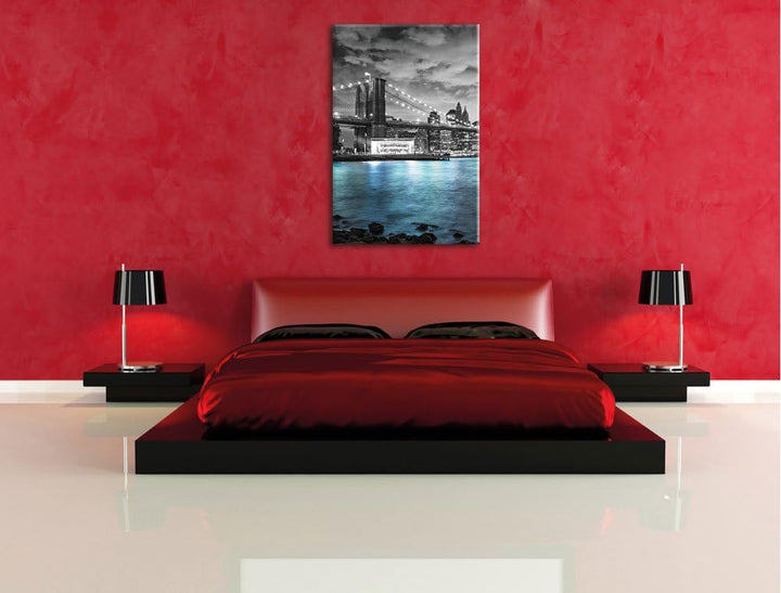 Pixxprint New York Skyline am Abend schwarz/weiss, Format: 70x100 auf hochkantiges Leinwand, 70x100