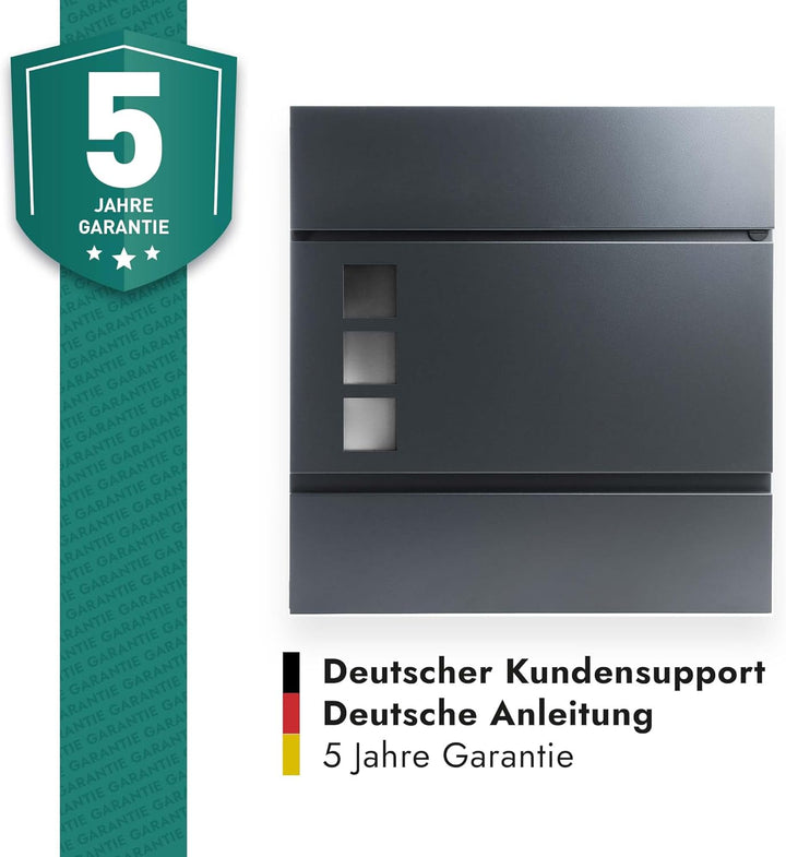 Forgard Briefkasten Anthrazit mit Zeitungsfach (RAL 7016), Postkasten Modern aus Zinkstahl, inkl. Mo