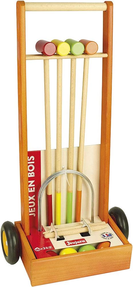 JEUJURA jeujuraj8602 Holz Krocket Spiel für 4 Spieler mit Trolley