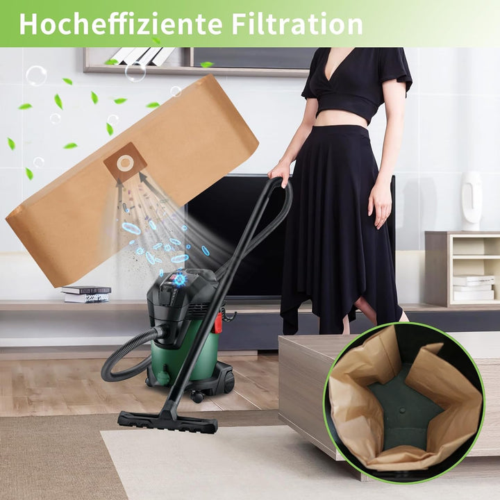 10 Papierfilterbeutel für Bosch AdvancedVac 20 Staubsauger Ersatzteile 2609256F33
