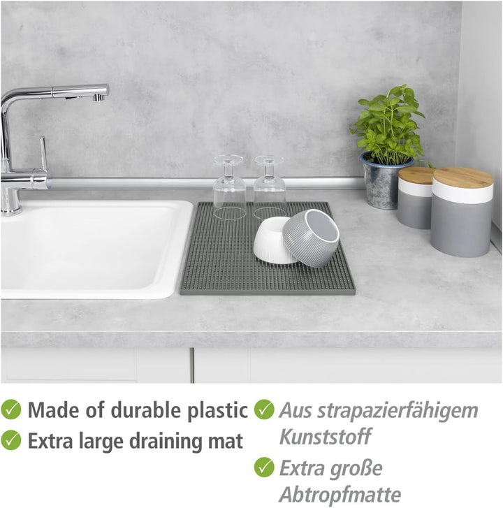 WENKO Geschirr-Abtropfmatte Maxi, extra grosse Gummimatte 40 x 30 cm, mit Noppenstruktur zum Abtropf