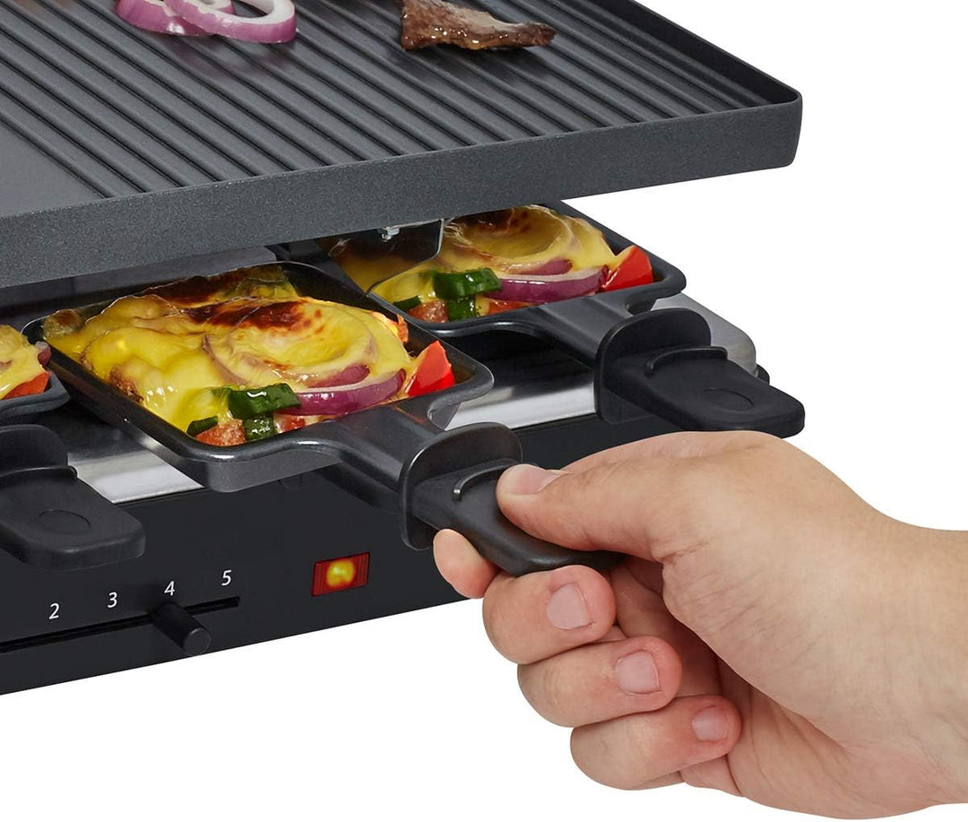 Cloer 6446 Raclettegrill mit Aluminium Druckguss Platte - beidseitig verwendbar, 1200 W, 8 antihaftb
