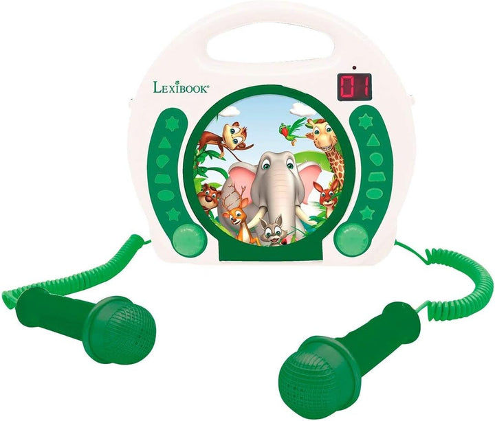 Lexibook - Tragbarer Tier-CD-Player mit Mikrofonen, Griff, Programmierung, Wiederholung, Karaoke, Ds