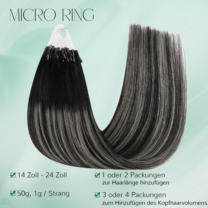 Easyouth Balayage Microring Extensions Echthaar Microring Extensions Off Black Mix Silber und Off Bl