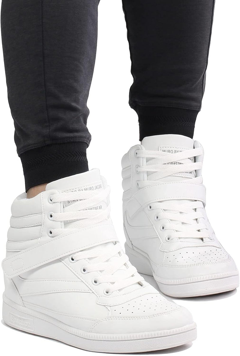 wealsex Damen Sneaker Keilabsatz Schuhe High Top Hidden Wedges Freizeitschuhe Klettverschluss Sports