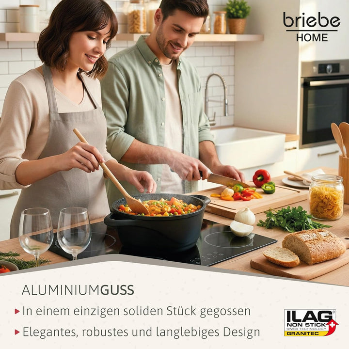 briebe Topfset Induktion 8-Teilig, Kochtopf Set 4 Töpfen aus Aluminiumguss, Antihaftbeschichtung ILA